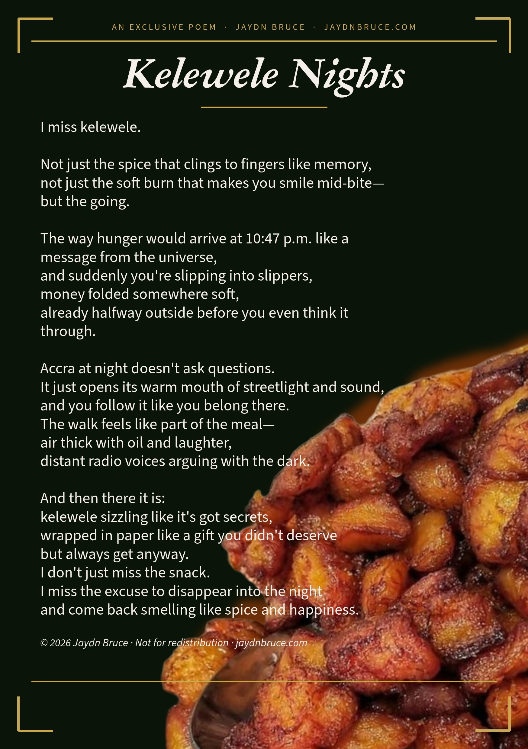 Kelewele Nights — exclusive poem by Jaydn Bruce